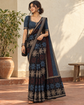 Noor Indigo Ajrakh Hand Block Printed Saree
